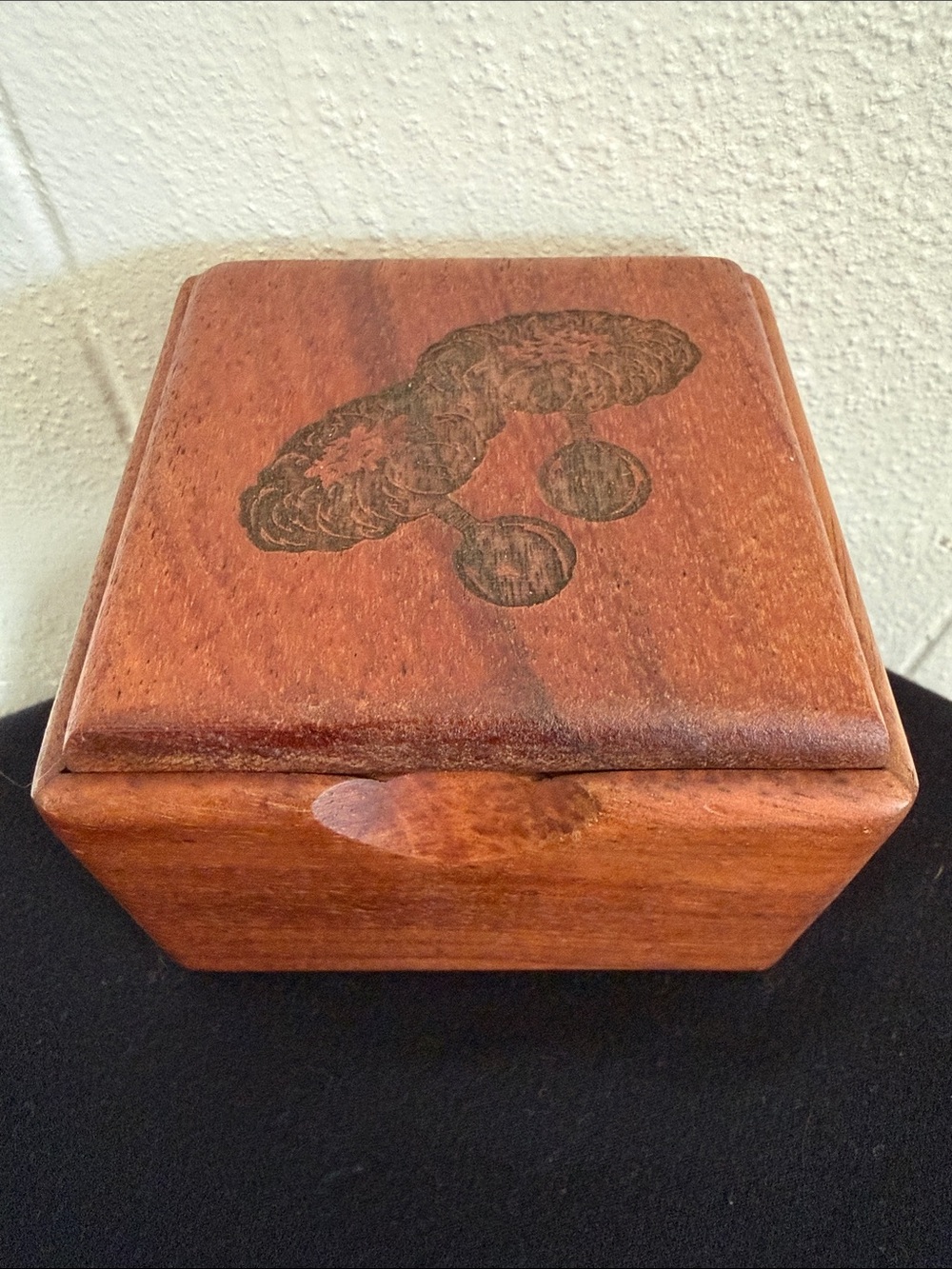 Wooden Trinket Box with Carved Hula Implement Design - Brown